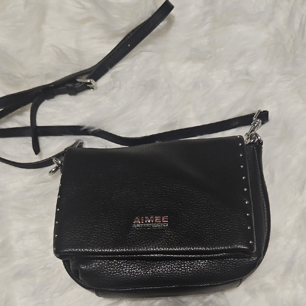 Aimee Kestenberg Black Pebbled Leather Crossbody with Stud Accents